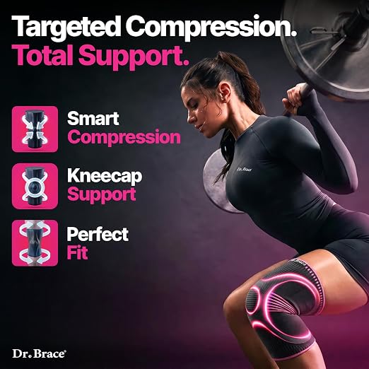 DR. BRACE Elite Compression Knee Brace for Women & Men, (2-Pack) Knee Support Compression Sleeve, Workout Sports Knee Braces for Meniscus Tear, ACL & Arthritis Pain Relief - Check Size Guide Video (Orion, Large)