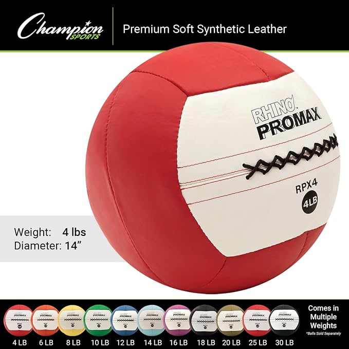 Champion Sports Rhino Promax Wall Balls - Soft Shell Non-Slip Grip for Weightlifting, Plyometrics, Cross Training, & Home Gym