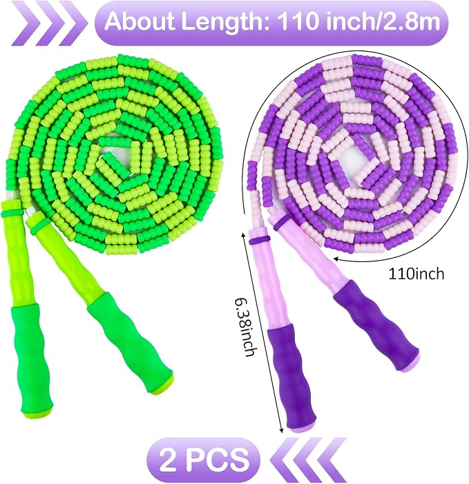 Jump Rope for Kids, Adjustable Jump Ropes for 4 5 6 7 8 10 12, Tangle Free | Jumping Rope Age 8-12, Segmented Soft Beaded Skipping Rope for Women Fitness