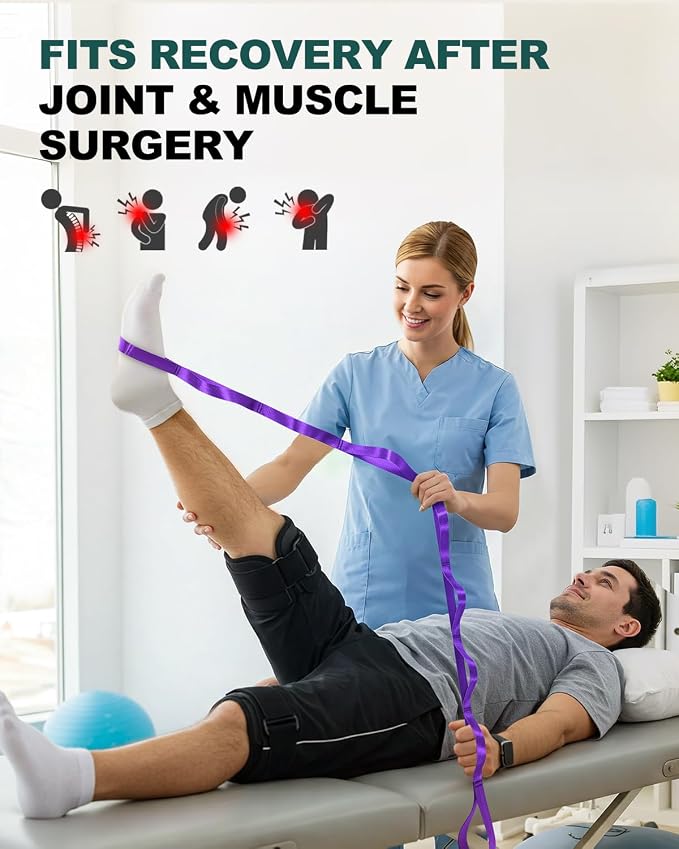Trideer Non-Elastic Stretching Strap with Loops for Physical Therapy & Rehab, Knee Hip Leg ROM Post-Surgery, Yoga Strap for Stretching, Leg Lifter Strap Mobility Aid, Hamstring Calf Back