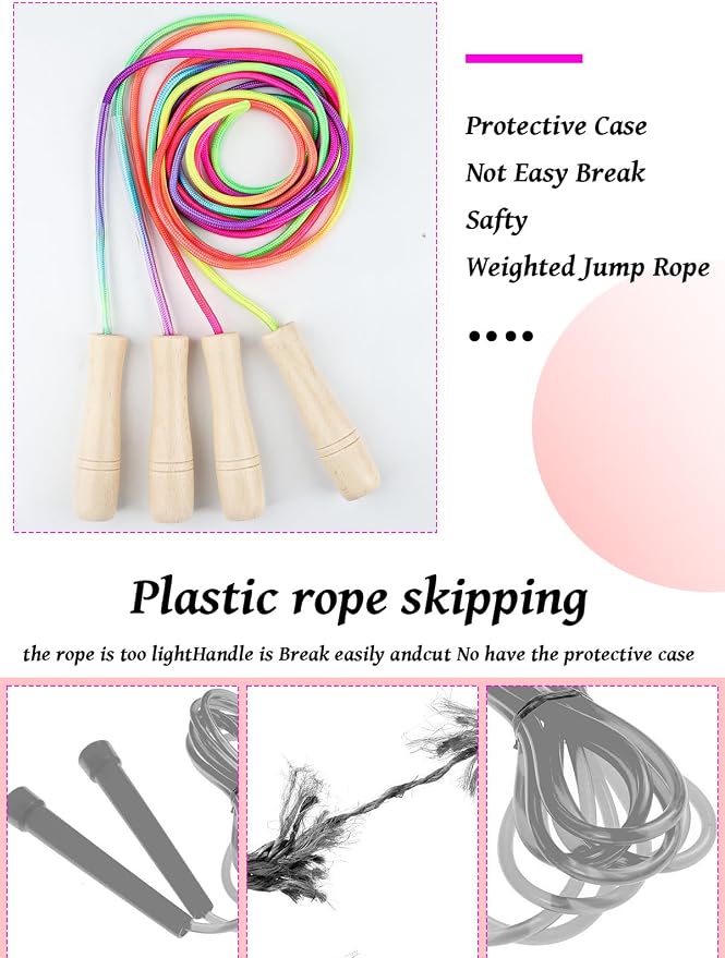 Jump Rope for Kids, Lorvain Adjustable Skipping Rope | Kids Jump Ropes with Wooden Handle for Girls Boys, Weighted Jumping Ropes for Fitness Workout Exercise Outdoor Fun Activity