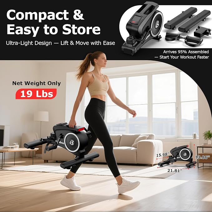 pooboo Under Desk Bike Pedal Exerciser with Magnetic Resistance | Mini Exercise Bike with 16 Resistance Levels, Arm And Leg Workouts, Resistance Bands And Non-Slip Mat for Home Office Therapy