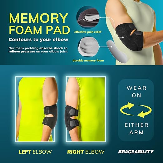 BraceAbility Bursitis Elbow Pad Brace | Compression Arm Sleeve Wrap with Padded Soft Support Cushion for Olecranon Joint Pain, Bursa Protection, Arthritis & Tendonitis Relief (S/M)
