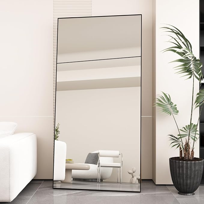 LFT HUIMEI2Y 76"x34" Full Length Mirror, Black Floor Mirror | Tempered Oversized Mirror Full Body with Aluminum Alloy Frame; Standing, Leaning, or Wall Mount for Bedroom, Living Room