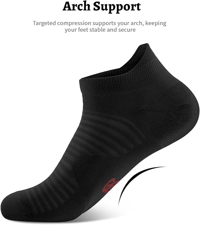 Ankle Compression Socks Men & Women with Arch Support for Running 6 Pairs | Low Cut Ankle Socks with Tab, Breathable Socks for Walking, Gym, Yoga, Cycling, Travel, or Everyday Use