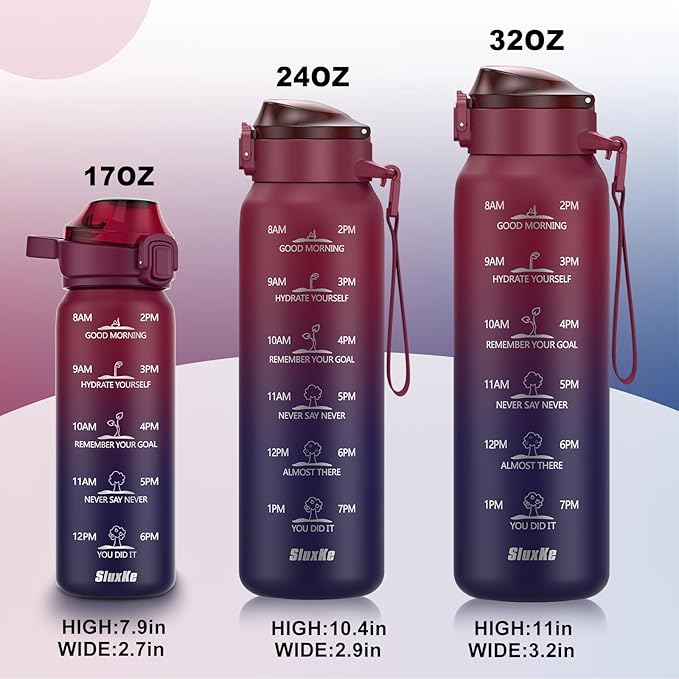 SLUXKE Insulated Water Bottle 24oz, Double Wall Vacuum 18/10 Stainless Steel Bottle with 2Lids, Leak Proof & BPA-Free, 700ml Hydro Water Flask with Handle & Straw Spout Lids RED BLACK