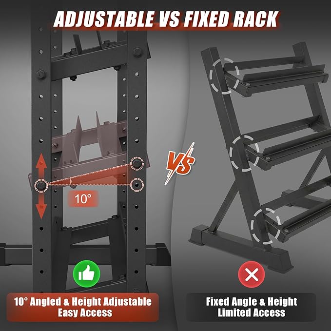 Jusgym Dumbbell Rack Stand Only, 3 Tier Adjustable Height & Angle 1200LBS | 48" Wide H-Shaped Stable Frame & Space-Saving Design, Heavy Duty Weight Rack for Home Gym, Fits Dumbbells Kettlebells, Plates