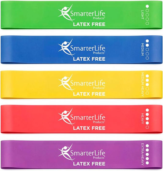 SmarterLife Resistance Bands Set of 5 Extra Wide Latex-Free Exercise Bands | Bands for Working Out - For Women, Men - Weight Loss, Physical Therapy Bands, Booty Bands, Home Gym, Workout Guide Included