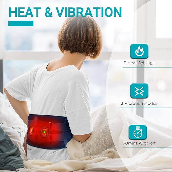 Comfytemp Cordless Heating Pad with Massager for Back, Gifts for Women Men | FSA Eligible HSA, Portable Lower Back Massager, Rechargeable Wireless Electric, Birthday Mom Dad Seniors 3 Heat 30mins, Blue