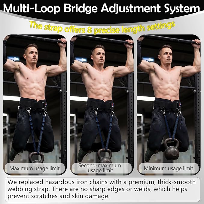 5 D-Rings Dip Belt with 30.7" Adjustable Nylon Strap for Pull Up | Weight Lifting weighted Gym Belts with Structured Back Supportfor Squat, Powerlifting & Deadlift