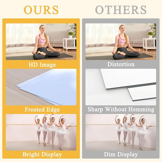 Home Gym Mirror, 57''X24''-2PCS Large Yoga Mirror, Frameless Full Length Mirrors for Fitness, Tempered Glass, Wall Mounted for Dance Studio, Garage