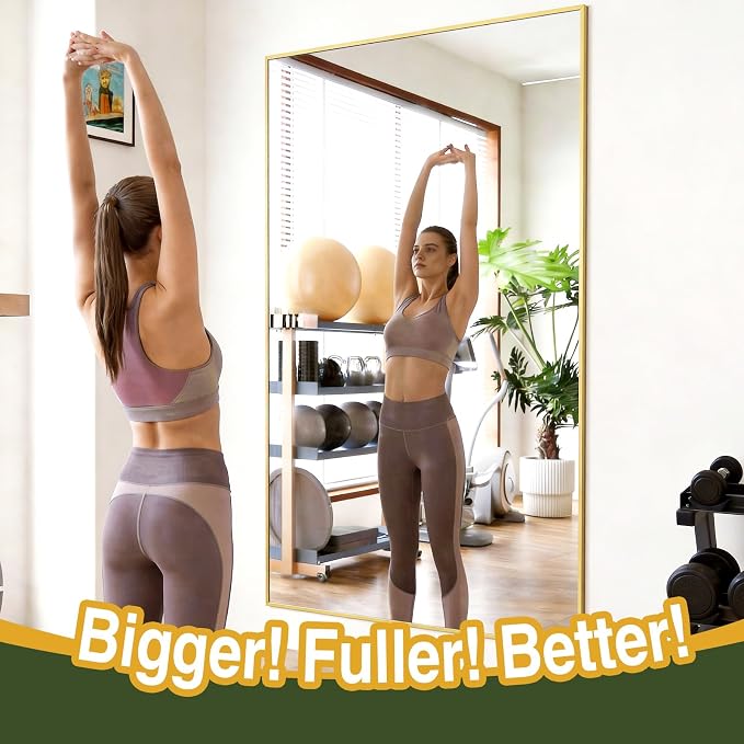 MELOMOIR 76"x44" Oversized Floor Mirror Freestanding, Oversized Mirror Full Length for Bedroom Living Room Dressing Room Gym Yoga Hair Salon, Gold Mirror Full Length with Shatterproof Tempered Glass