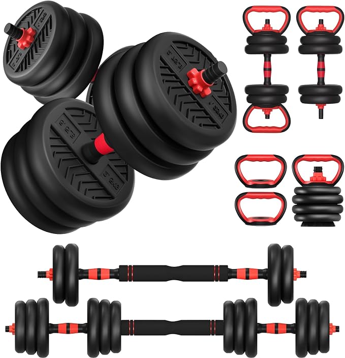 Adjustable Dumbbell, 20/30/45/70/90lbs Dumbbells Set, 4-in-1 Free Weights for Women/Men Workout Equipment Used as Barbell/Kettlebells/Push up Stand for Home Gym