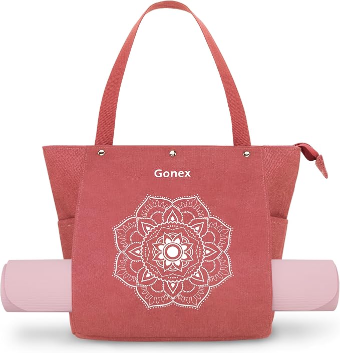 Gonex Yoga Mat Bag For Women Canvas Tote Pilates Gym Bag With Mat Carrier | Front-Opening Quick Access Mat Straps, Durable Cotton Canvas, Machine Washable, Bottle Holder Multi Pockets, Yoga Gym Travel