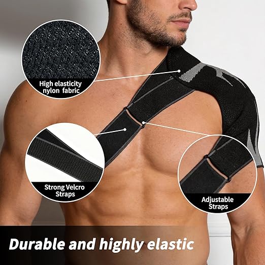 HOUM Rotator Cuff Shoulder Brace with Adjustable Compression Sleeve, Hot/Cold Pack Compatible, Breathable Shoulder Support for Pain Relief, Fits Left/Right Arm, Men & Women (Large)