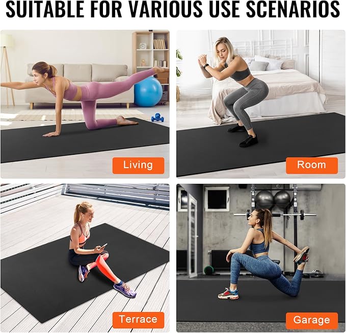 VEVOR Large Exercise Mat, 12'x6'/10'x6'/9'x6'/8'x6'/8'x5'/7'x5'/6'x4' (7mm) Extra Thick, Non Slip High Density Premium Workout Mat, Exercise Yoga Mat for Men & Women, Fitness & Exercise Mat with Bag & Carry Strap, for All Types of Home Yoga, Pilate & F...