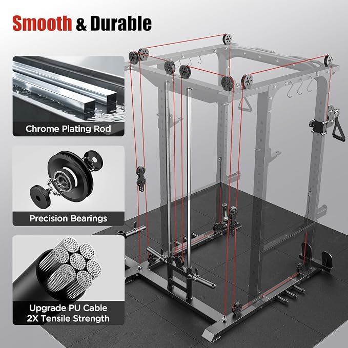 SPORTSROYALS Power Rack, Multi-Functional Power Cage, Squat Rack with Pulley System & LAT Pull Down, Workout Cage with J Hooks for Home Gym