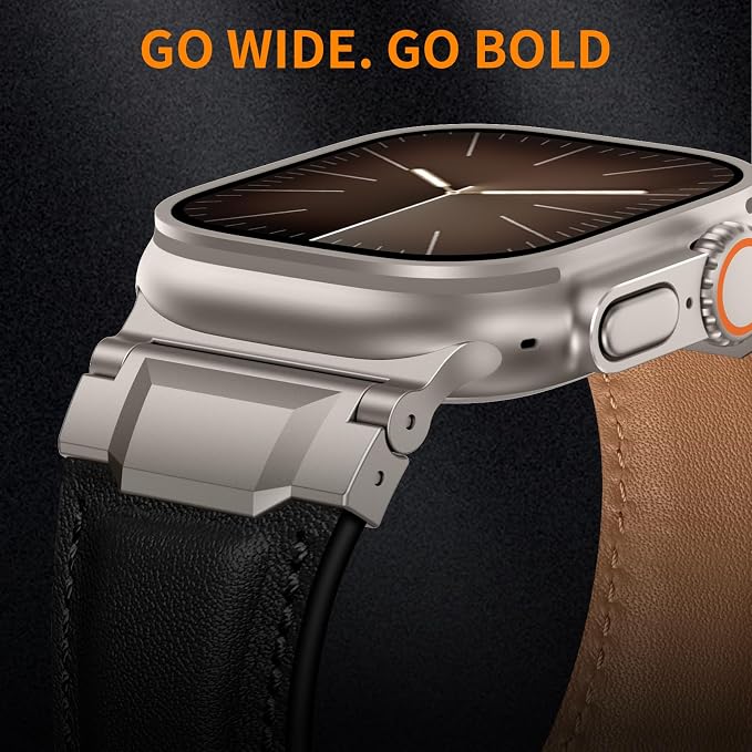 Bands Compatible with Apple Watch Ultra 3/2/1 Band 49/46/45/44mm | Genuine Leather Metal Connector Strap for iWatch Ultra Series 11/10/9/8/7/SE/6/5/4/3/2/1, Black/Titanium