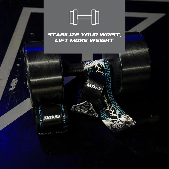 Katamu Black Premium Wrist Wraps for Weightlifting — 18 Inch Cotton | Wrist Support with Thumb Loop for Powerlifting, Bodybuilding and Bench Press, Pair