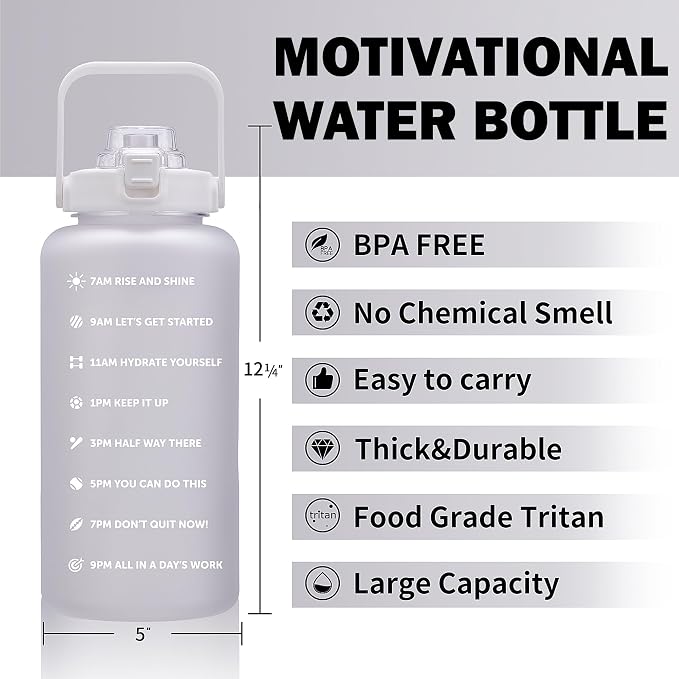 ST-YIBEN 64oz,100oz,128oz Large Motivational Water Bottle with Time Marker, Leakproof & BPA Free Half Gallon Big Water Bottle with Straw Handle Tritan Frosted Water Jug for Gym,Fitness,Outdoor Sports