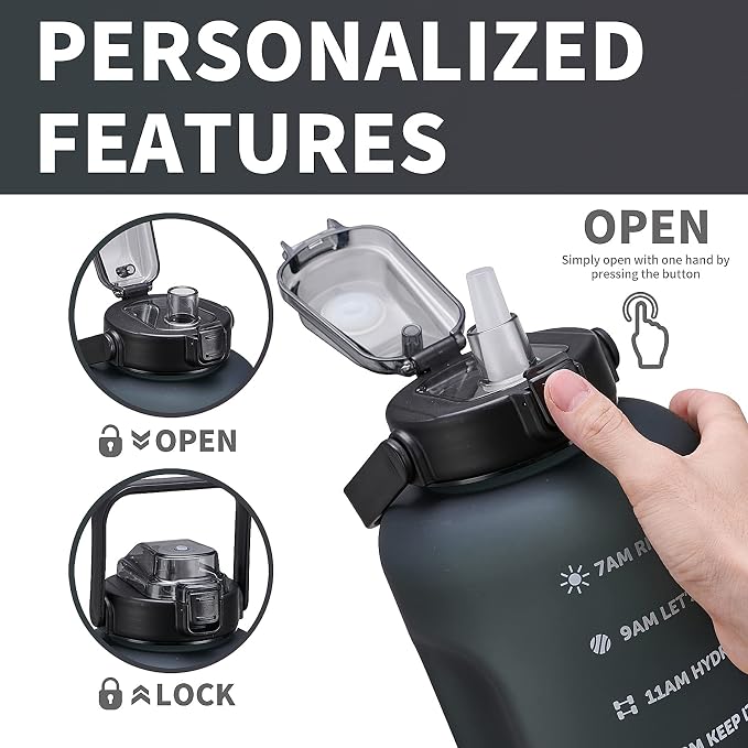 ST-YIBEN 64oz,100oz,128oz Large Motivational Water Bottle with Time Marker, Leakproof & BPA Free Half Gallon Big Water Bottle with Straw Handle Tritan Frosted Water Jug for Gym,Fitness,Outdoor Sports