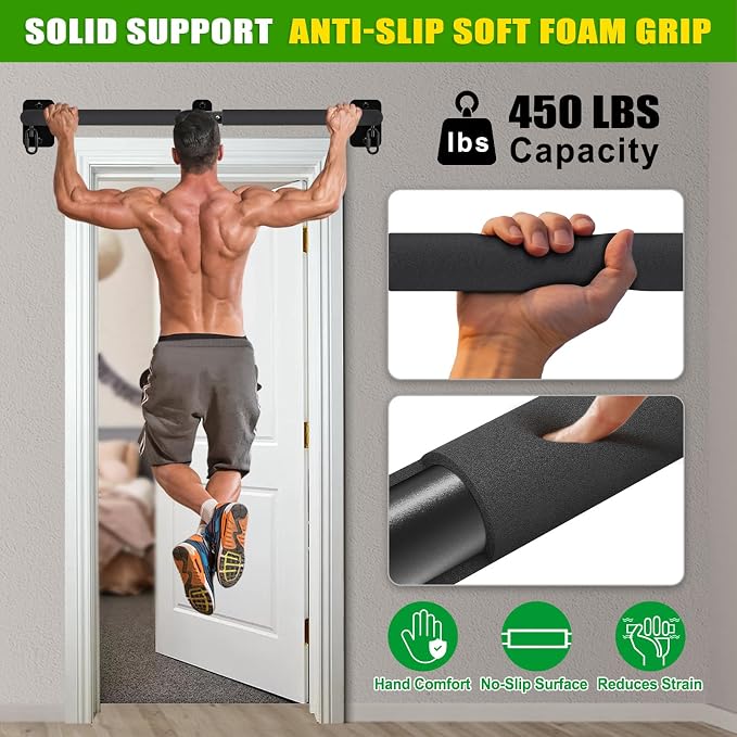 SELEWARE 32"/36" Wall Mount Pull Up Bar Joist Mount Chin Up Bar for Doorway | Heavy Duty Steel Construction Support 450 lb, w/Resistance Band Hooks, Fits 32"/36" Wall Studs for Home Gym Strength Training