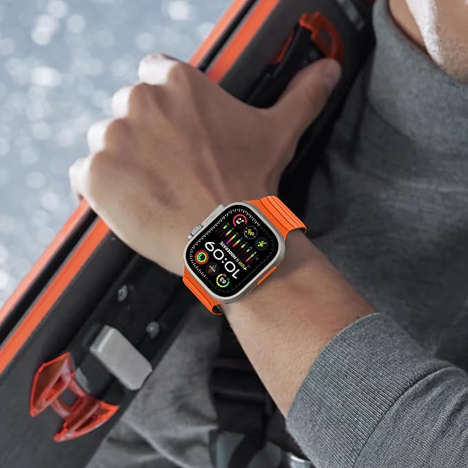 Tasikar Magnetic Bands Compatible with Apple Watch 49mm 46mm 45mm 44mm 42mm Soft Silicone Replacement Loop Wristband for iWatch Ultra 3 2 1 SE Series 11 10 9 8 7 6 5 4 3, Orange-Black