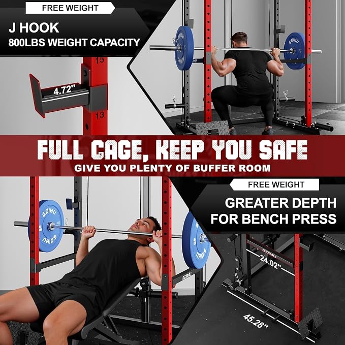 R1-V4 Power Cage Rack, 2000LB Squat Rack with Cable Crossover System, Multi-Function Weight Cage, Home Gym Workout Machine with More Training Attachments