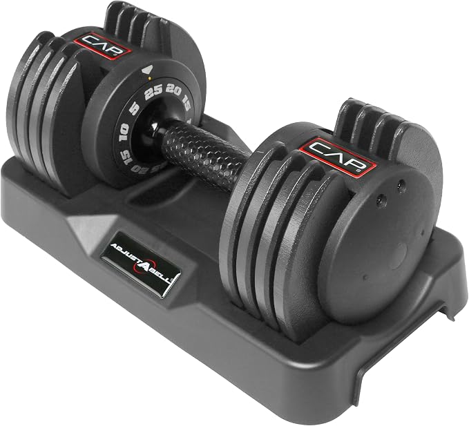 CAP ADJUSTABELL Adjustable Dumbbell Set, Premium Quick Select Adjustable Weights for Strength Training, Singles & Pairs, 12.5 LB, 25 LB & 55 LB, Round & Hex Dumbbells, Multiple Grip Handle Options