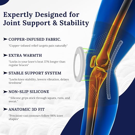 JIUFENTIAN Knee Braces for Arthritis Pain with Side Stabilizers(2 Pack) | Copper Fibers | Professional Support | Breathable - Compression Sleeves for Knee Pain Relief & Stability (Arthritis, Gym)