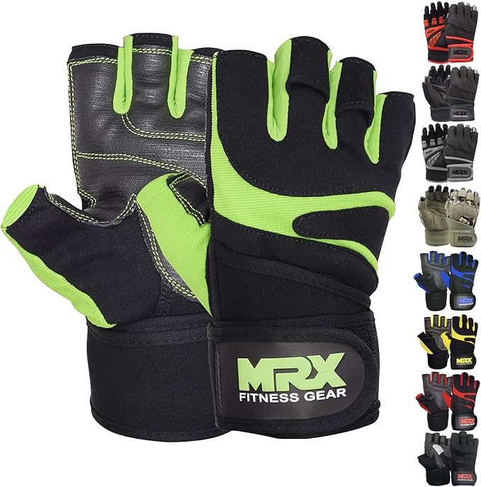 MRX Weightlifting Gloves for Men Workout Gloves Mens Wrist Support Lifting Gloves Male Gym Gloves | Workout Gym Accessories for Men Weight Lifting Fingerless Gym Exercise for Powerlifting