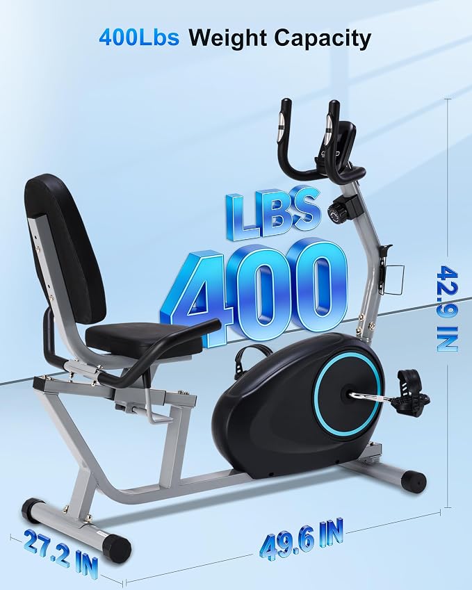 Recumbent Exercise Bike for Seniors - 400LB Weight Capacity Recumbent Bikes with Comfortable Seat, Pulse Sensor, 16-level Resistance, LCD Monitor