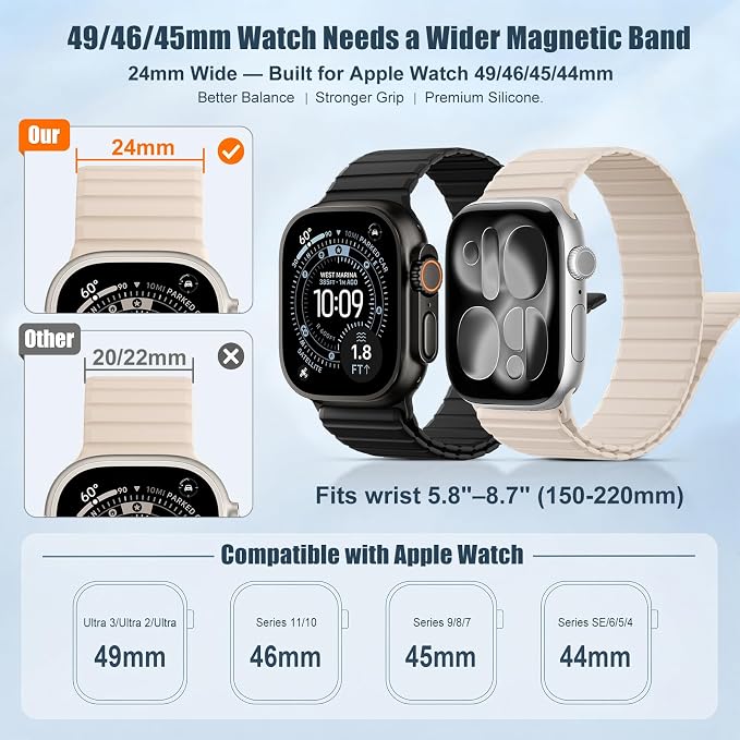 Magnetic Sport Silicone for Apple Watch Ultra 3 2 Band 49mm 46 45 44mm Men | Upgraded Magnet,Two-Tone Design,Waterproof,Soft Loop Strap for iWatch Ultra 3/2 Series 11 10 9 8 7 6 5 4 SE 46mm 45mm 44 49