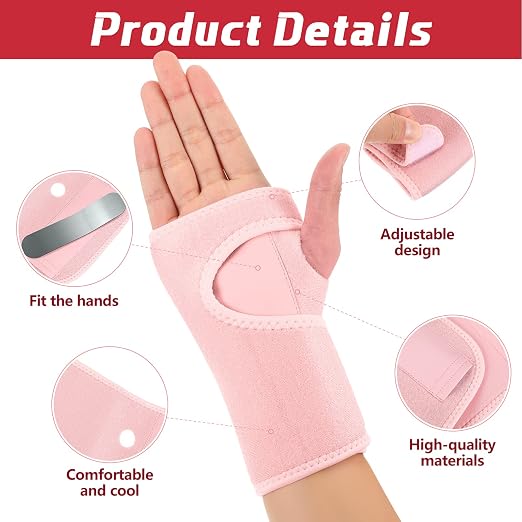 Zomiboo 2 Pieces Carpal Tunnel Wrist Braces for Night Wrist Sleep Support Brace Wrist Splint Stabilizer and Hand Brace Cushioned to Help With Carpal Tunnel and Wrist Pain Relief (Pink,Classic Style)