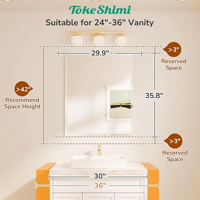 30x36 Beveled Bathroom Mirror Frameless, Rectangle Bathroom Vanity Mirror with 1" Beveled Edge, Shatterproof Modern Mirrored Wall Decor for Living Room, Entryway, Bedroom