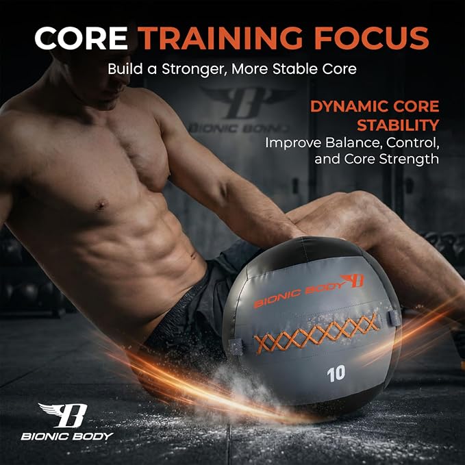 Bionic Body Soft Medicine Ball Weighted Slam Wall Ball for Cardio Workout and Core Training – Ideal for Squat, Lunge, and Partner Toss