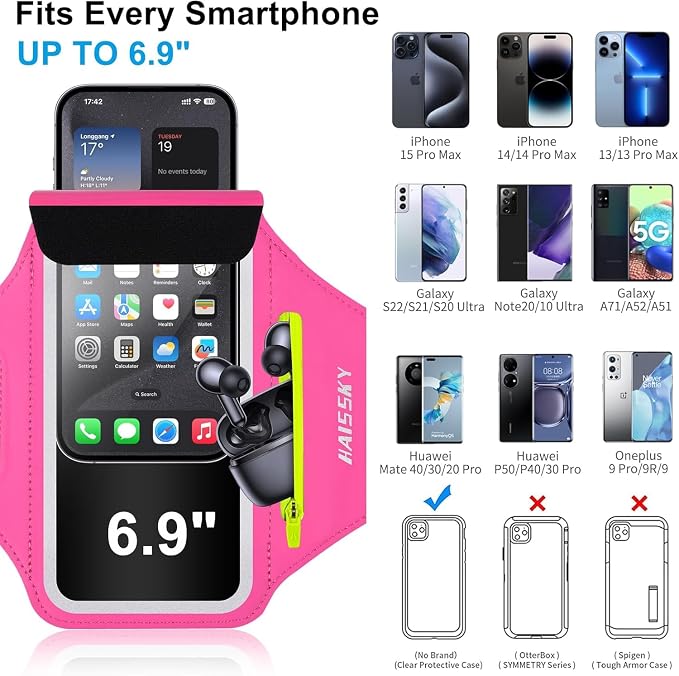 HAISSKY Water Resistant Gym Running Armband Phone Holder with Earphone Pocket Cell Phone Pouch Armband Case Adjustable Velcro