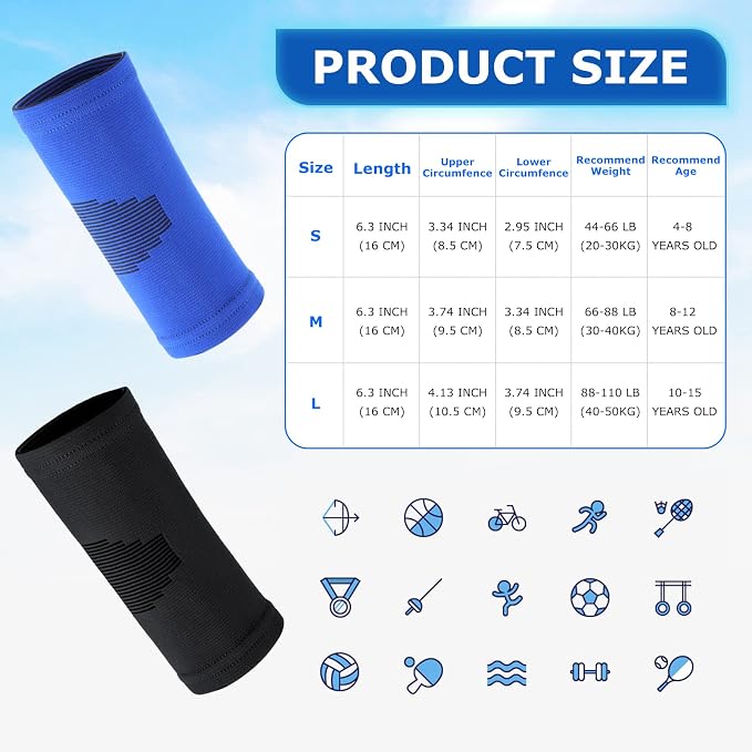 Kasyat 2 Pairs Kids Elbow Brace Knit Compression Elbow Sleeve Compression Brace Gym Arm Sleeve Gym Joint Support for Boys and Girls Teen Weight Lifting Sports (Small)