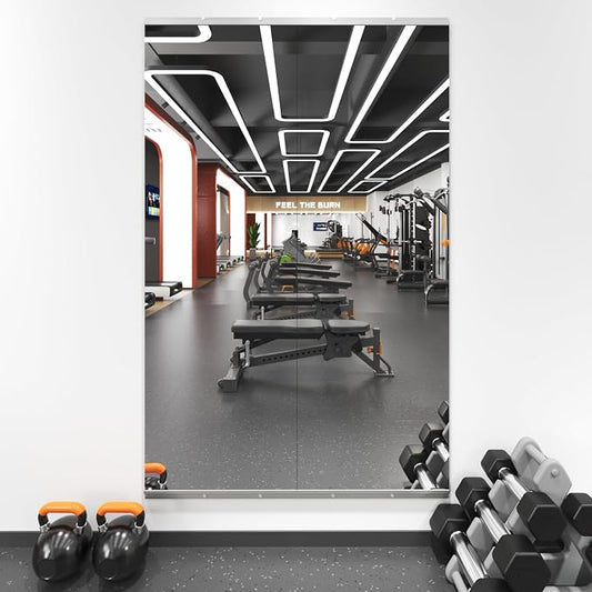 LOAAO Home Gym Mirror, 56"x16", 2 PCS | Frameless, Tempered Glass, Large Workout Mirrors, For Home Gym, Dance Studio, Yoga Room, Garage Gym