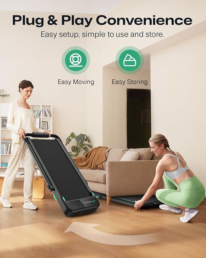 UREVO Strol 2E Smart 2-in-1 Folding Treadmill, Compact Walking Pad with Safety Handle, Plug and Play, Standing Desk Treadmill with Dual LED Display, Smart APP, Walking or Running for Home