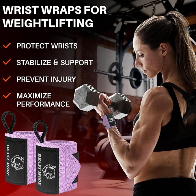TECEUM Elastic Cotton Weightlifting Wrist Wraps with Thumb Loops, 1 Pair