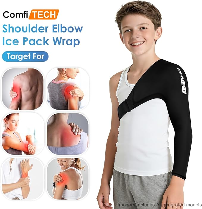 ComfiTECH Youth Shoulder Arm Ice Pack Wrap for Pitchers, Ice Arm Sleeve, S | Flexible Shoulder Ice Brace for Arm & Elbow, Cold Gel Application for Volleyball Player, Athlete & Throwing Recovery