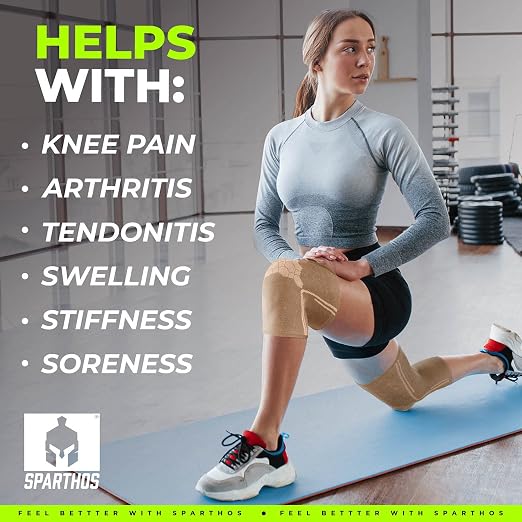 Sparthos Knee Brace for Men, Knee Compression Sleeve for Women - Beige-L