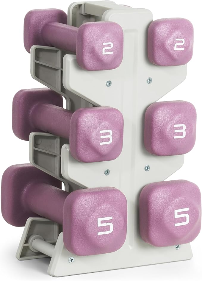 Tone Fitness Neoprene Dumbbell Set with Storage Rack – Non-Slip, Anti-Roll Hand Weights for Home Gym Workouts | 20 lb, 32 lb, 50 lb, 60 lb & 100 lb Options