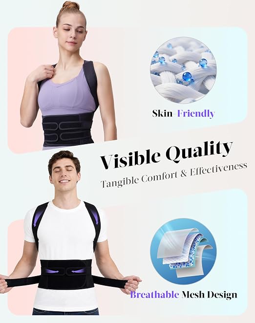 Posture Corrector for Women and Men, Full Back Support Brace, Adjustable Shoulder Straightener, Improving Posture, Relief Upper and Lower Back, Neck Pain, Full Black, Medium