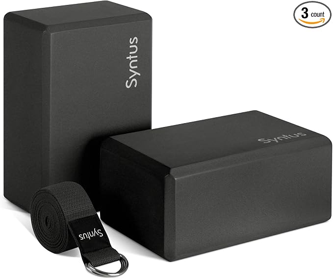 Syntus Yoga Block and Yoga Strap Set, Soft Non-Slip Yoga Blocks 9×6×4 inches, 8FT Metal D-Ring Strap for Yoga, General Fitness, Pilates, Stretching and Toning