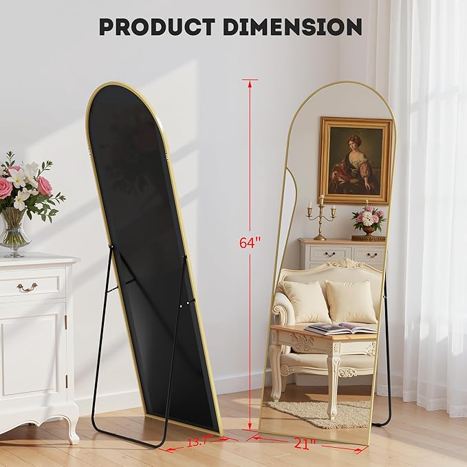 Simple Deluxe Arched Full Length Mirror, 64"×21" Large Floor Mirrors, for Wall Door Bedroom Bathroom Living Room (Gold)