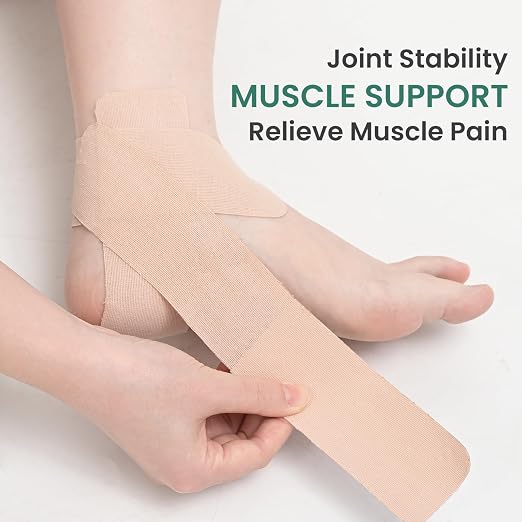 Welnove Kinesiology Tape, 12 Precut Ankle Tape, Provide Support for Ankle Ligament, Stability to The Target Area, Breathable K Tape for Daily use - Beige