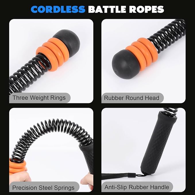 Cordless Battle Ropes for Home Gym, Adjustable Weight Battle Rope Sticks | Ergonomic Handles for Cardio, Strength Building & Fat Burning, Perfect for Home/Office/Travel Workouts