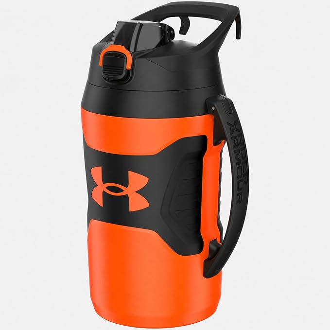 Under Armour Insulated Water Bottle with Handle & Fence Hook, Half Gallon Sports Water Jug, Leak-Resistant & BPA-Free for Baseball, Football & Gym - Blaze Orange/Black, 64oz
